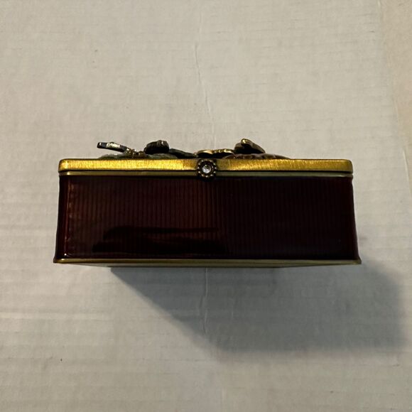 Enamel Butterfly Flower Trinket Box Multicolor Metal w/ Mirror & Lining 4"x2" - Picture 2 of 5